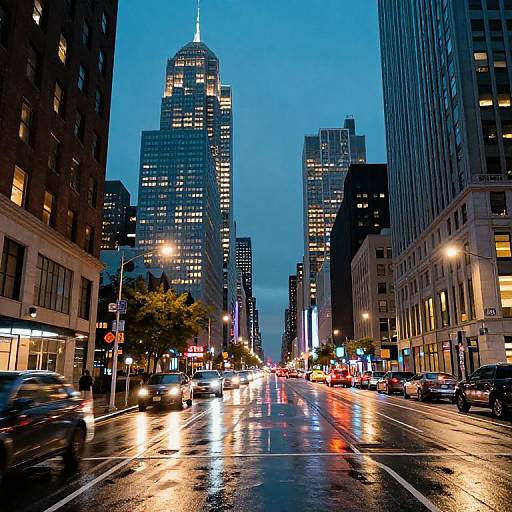 Futuristic U.S. Cityscape at Dusk