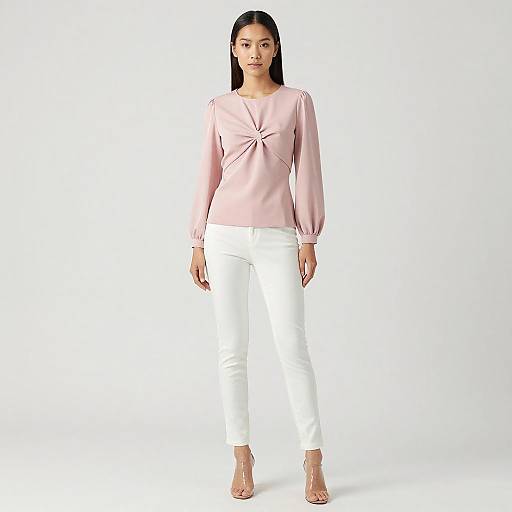 Elegant Asian Woman in Soft Pink Blouse