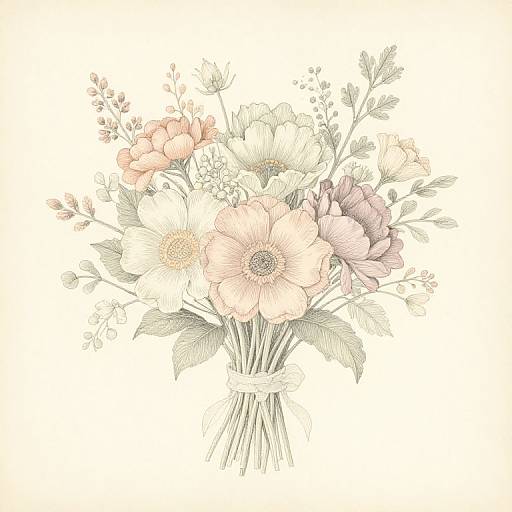 Vintage Floral Bouquet Drawing
