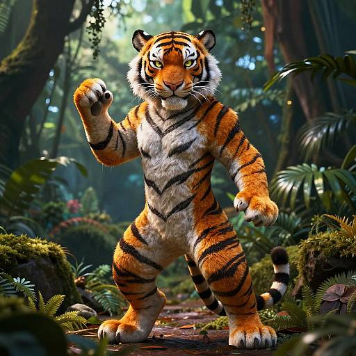 Confident Female Tiger Furry in Jungle