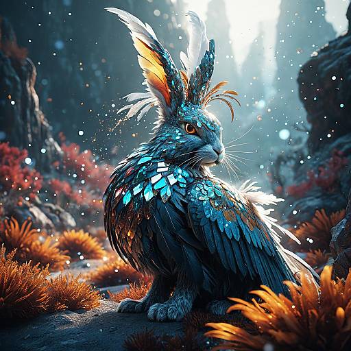Gem-Encrusted Phoenix-Rabbit Mythical Creature