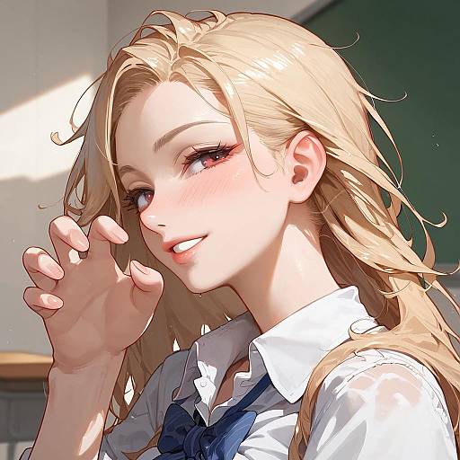 Naughty Blonde Anime Girl in Classroom