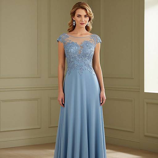 Elegant Sheer Blue Lace Dress