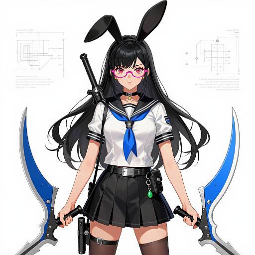 Anime Character with Bunny Ears and Weapons