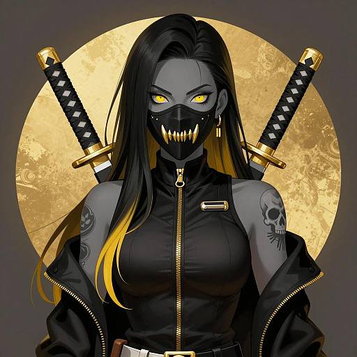 Fierce Gray-Skinned Warrior Woman Illustration