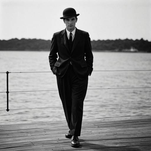 Man in Vintage Stan Laurel Outfit by the Water