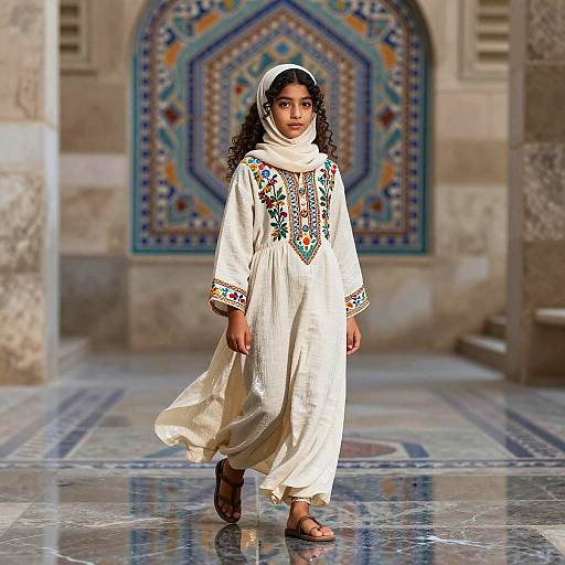 Youthful Middle Eastern Girl in Vibrant Courtyard
