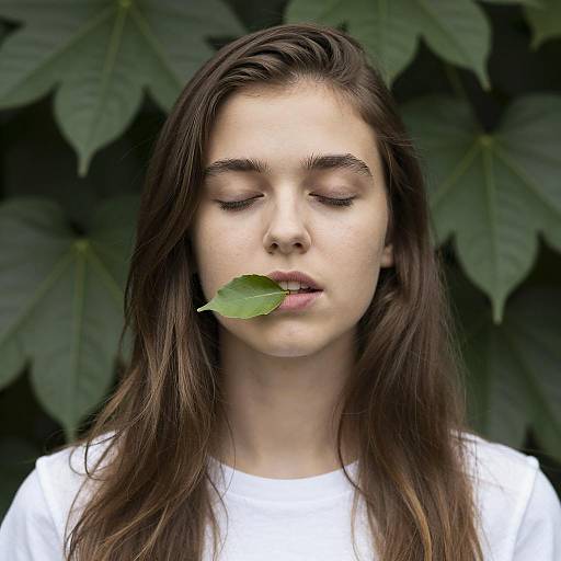 Realistic Portrait of a Girl with Leaves