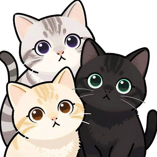 Playful Cartoon Kittens Trio