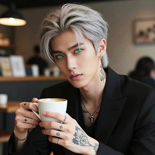 Platinum Ponytail Yakuza Coffee Portrait