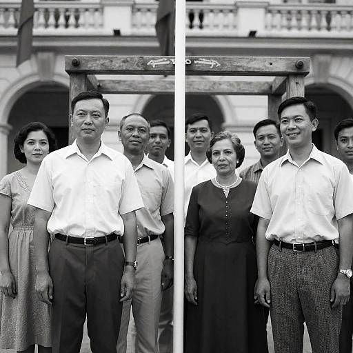 Vintage Gathering Around Flagpole