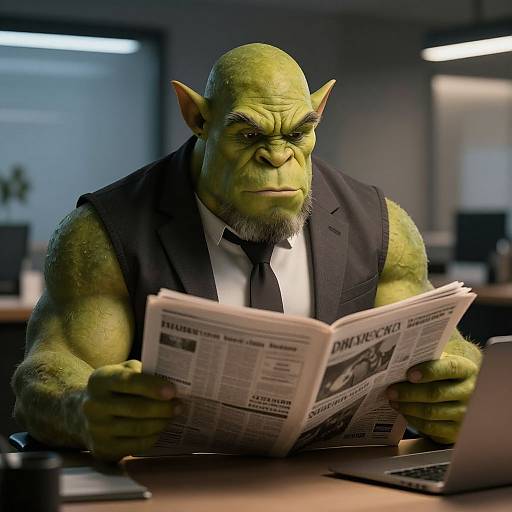 Muscular Orc in Office at Night