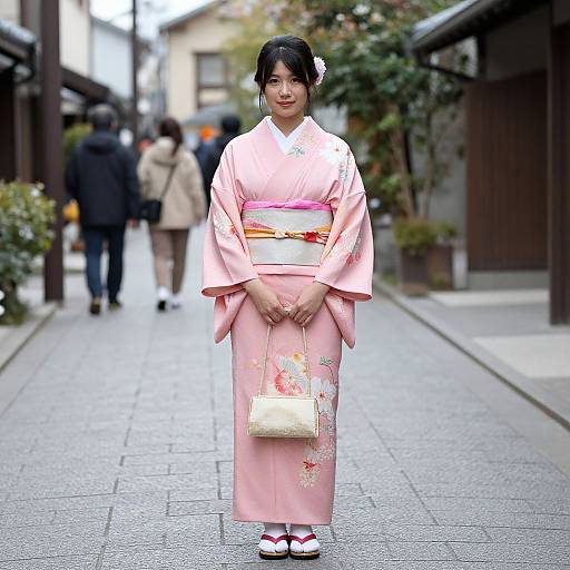 Woman in Pink Kimono on Street