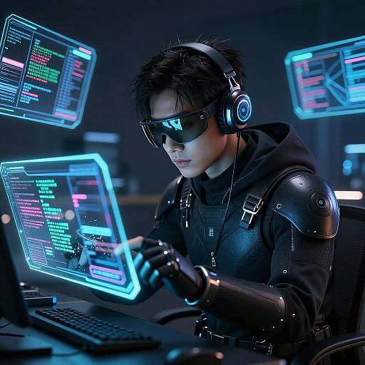 Cybernetic Hacker Vanny in Futuristic Room