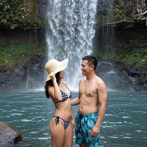 Joyful Couple at Aulani Waterfall
