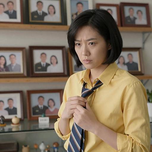 Focused Asian Woman in Family Gallery