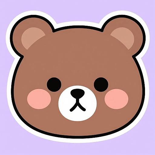 Cute digital drawing of a brown bear face with pink cheeks, black eyes, and a small black nose on a light purple background.