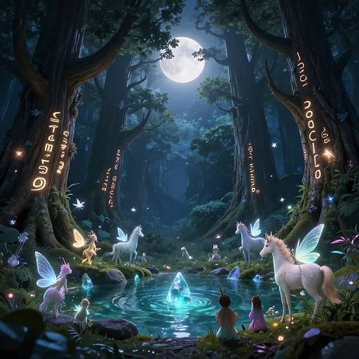 Mystical Moonlit Fantasy Forest Gathering