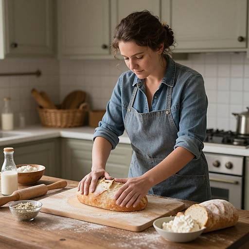Woman Baking Fresh Bread