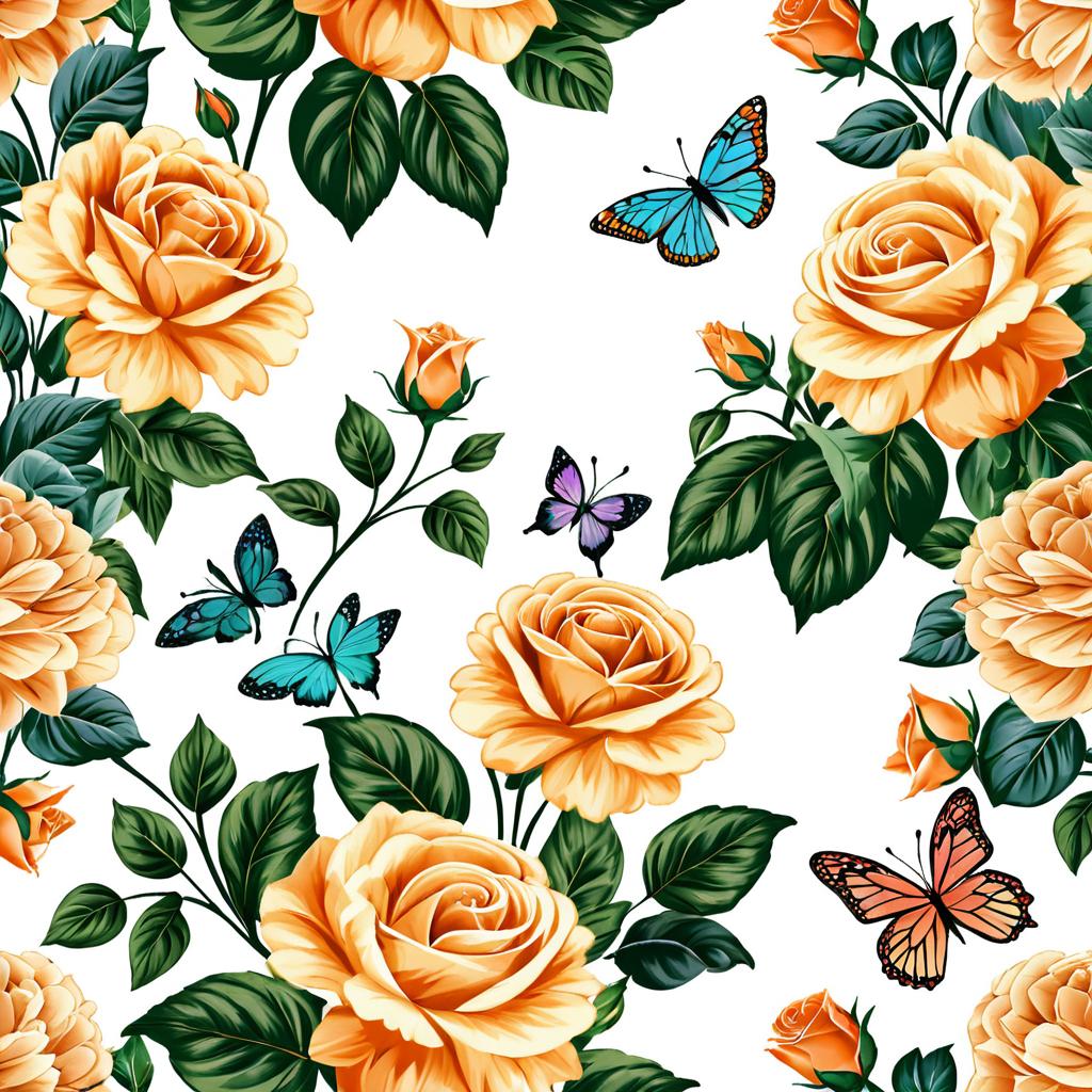 Vintage Hand-Drawn Rose Garden Fabric Design