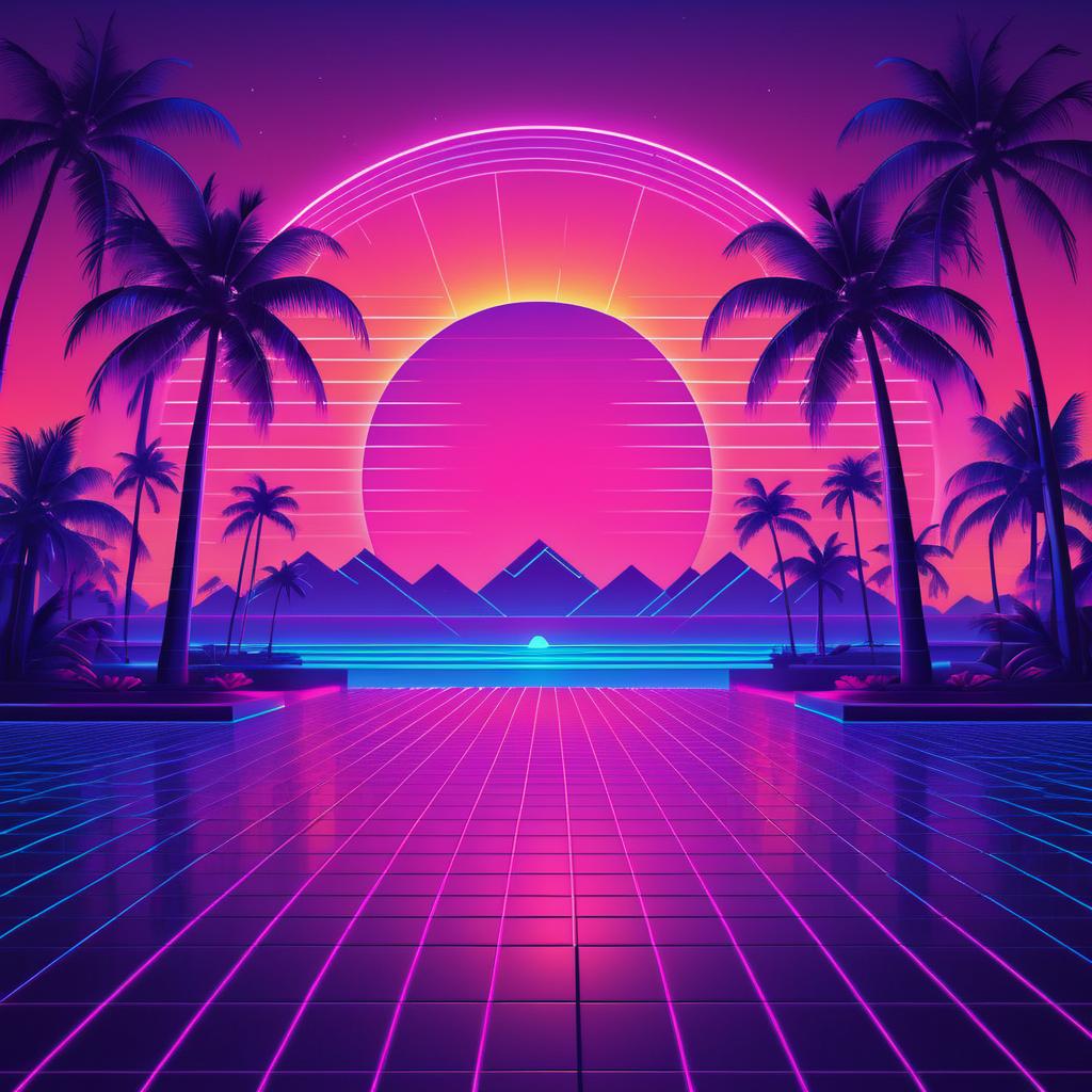 Vibrant 80s Synthwave Sunset Design