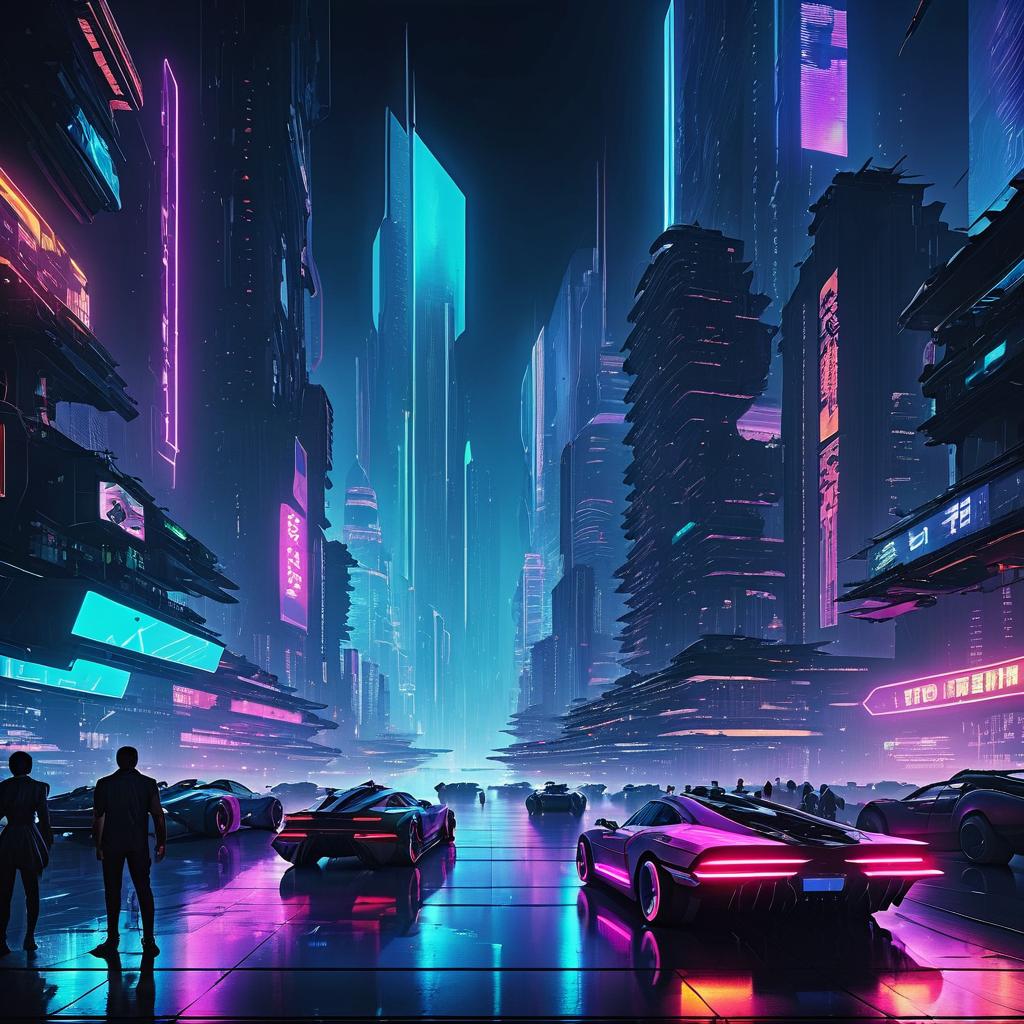 Futuristic Cyberpunk Neon Waterfront Scene