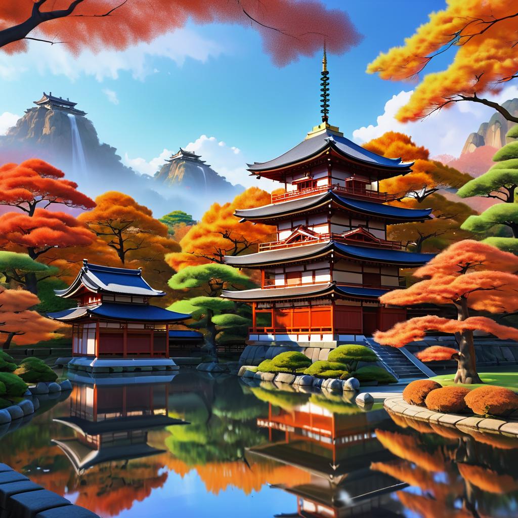 Stunning Autumn Temple Landscape Artwork