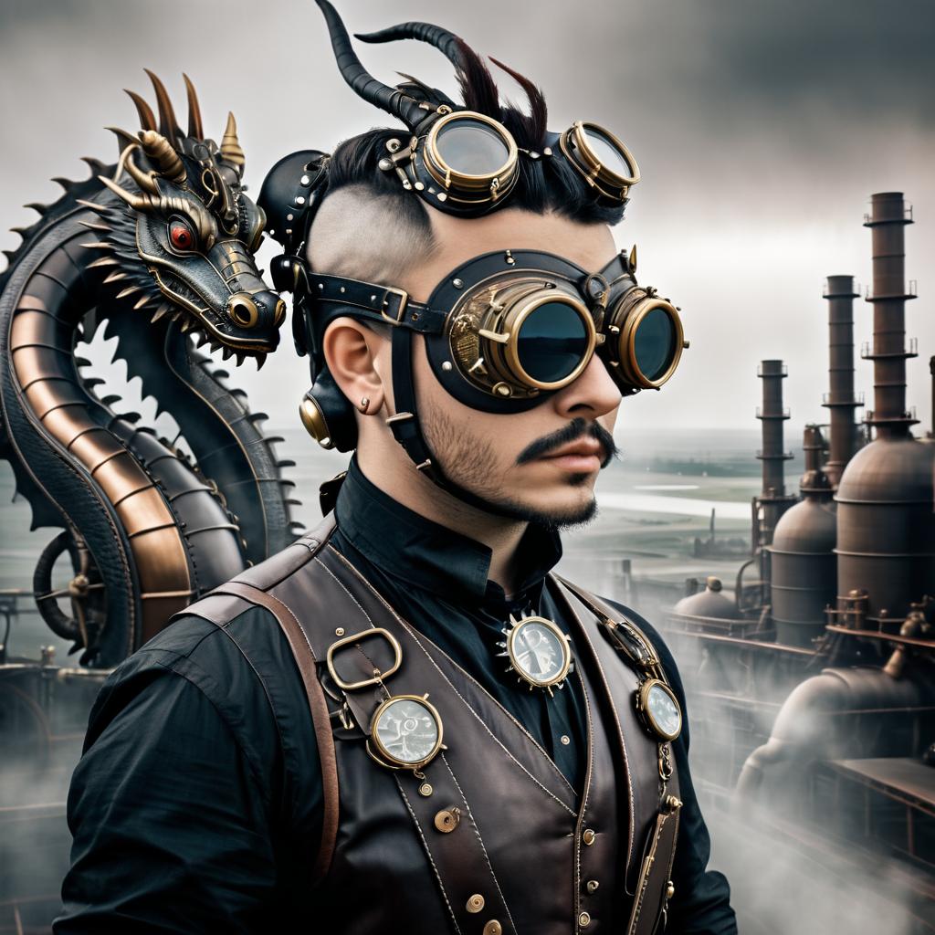 Elegant Steampunk Dragon Portrait in Landscape