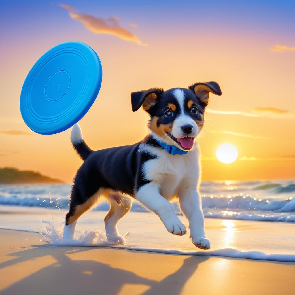 Playful Puppy at Golden Sunset Beach