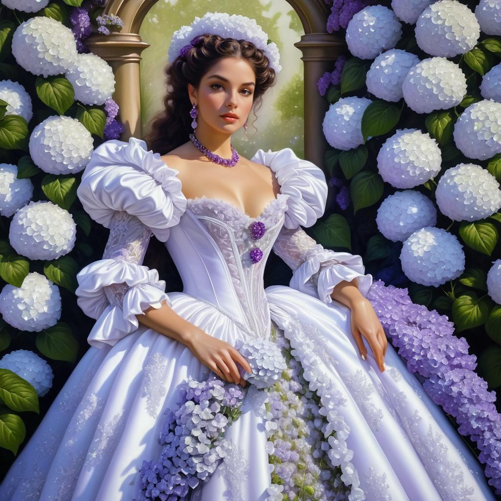 Elegant Rococo Lady in Hydrangea Garden