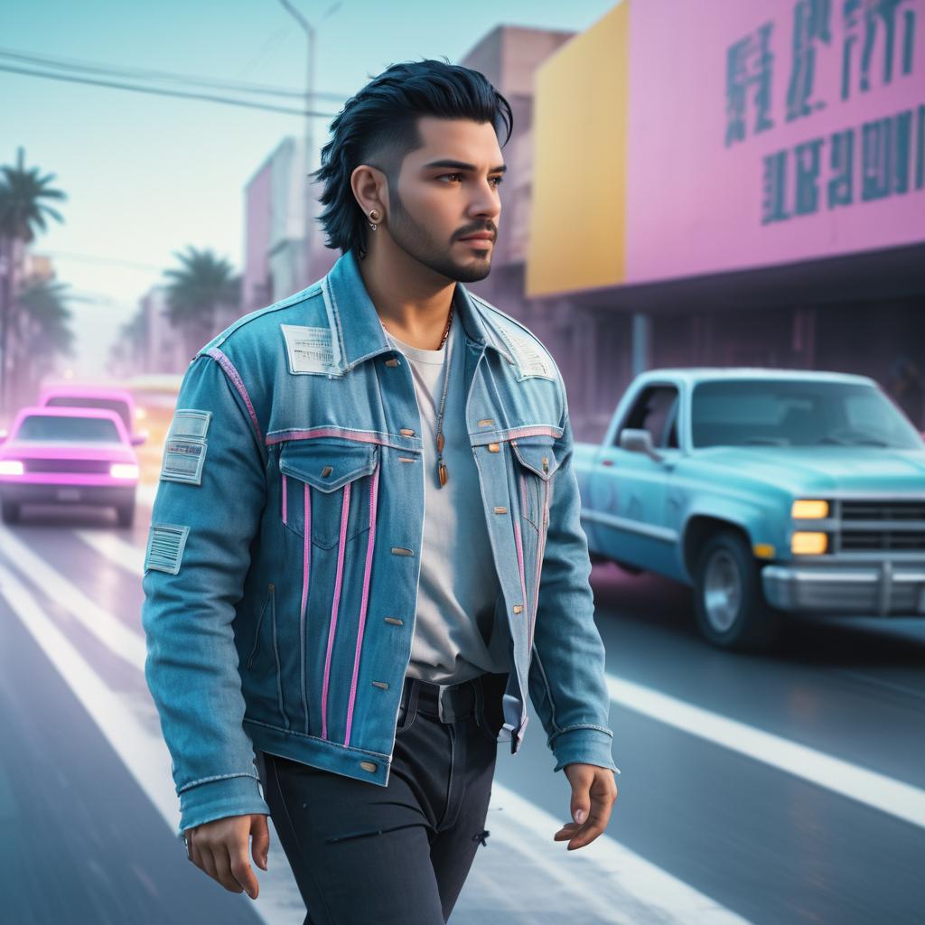 Cyberpunk Street Scene with Hispanic Male