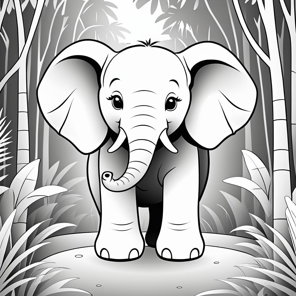 Cute Elephant Coloring Page for Kids