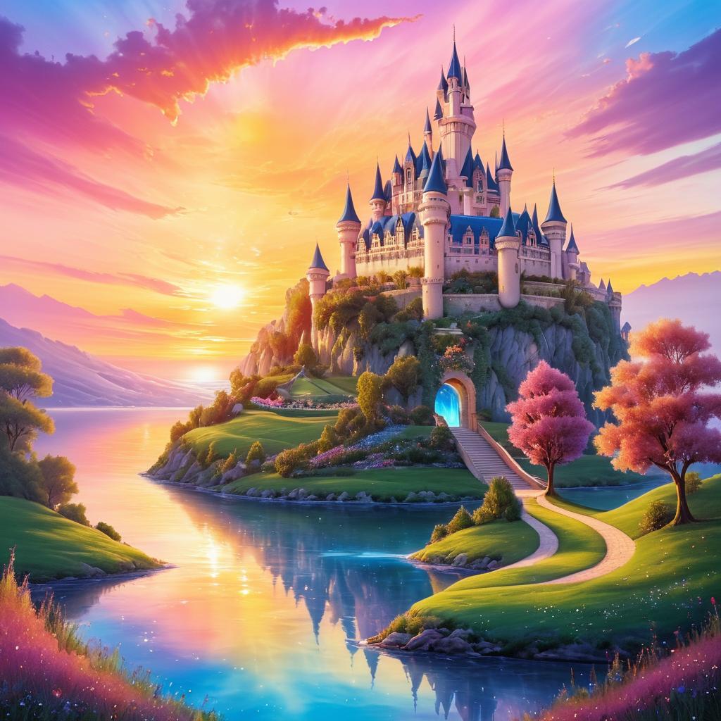 Whimsical Castle at Magical Sunset