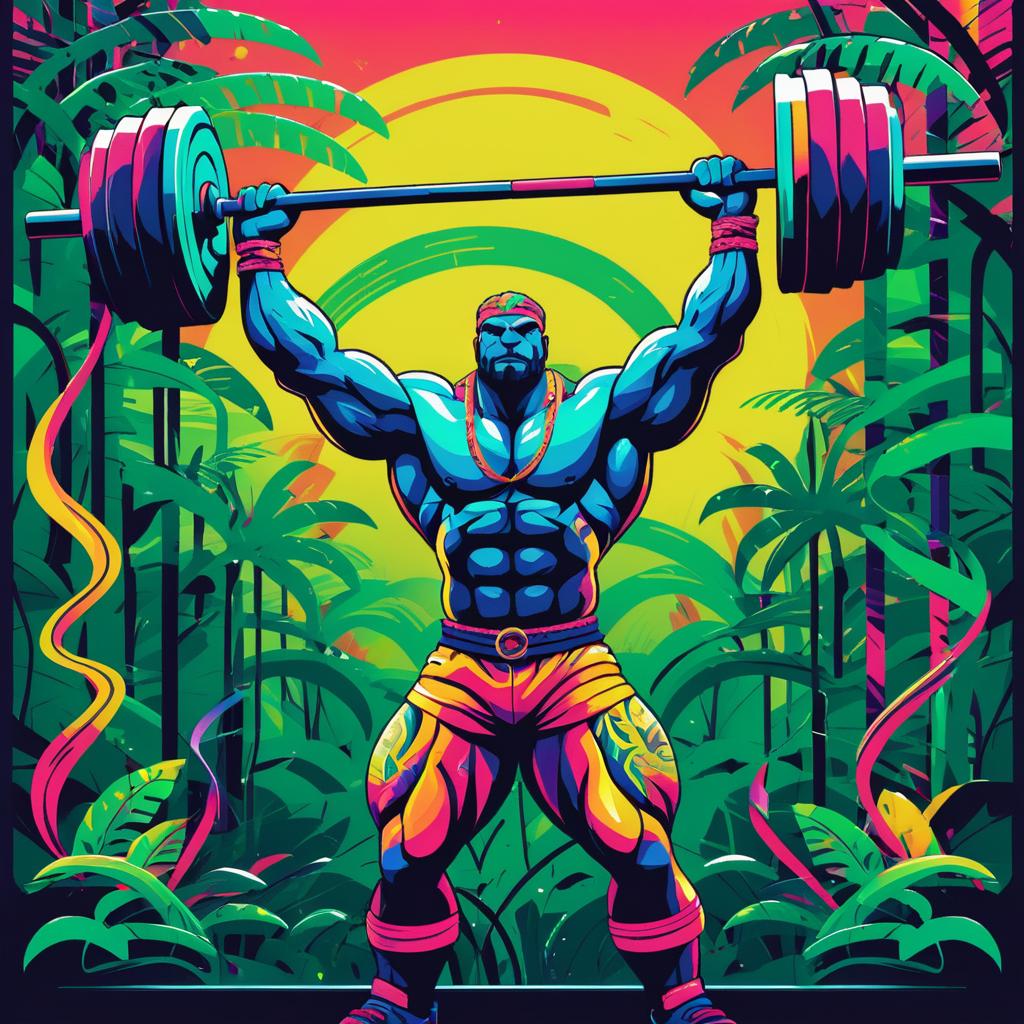 Muscular Snake Lifting Barbell in Jungle