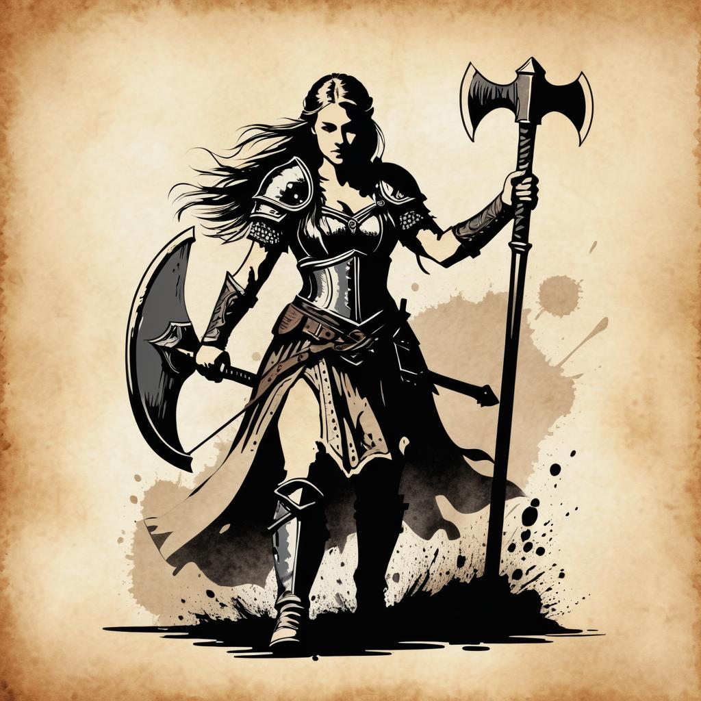 Ink Illustration of a Dwarf Shieldmaiden