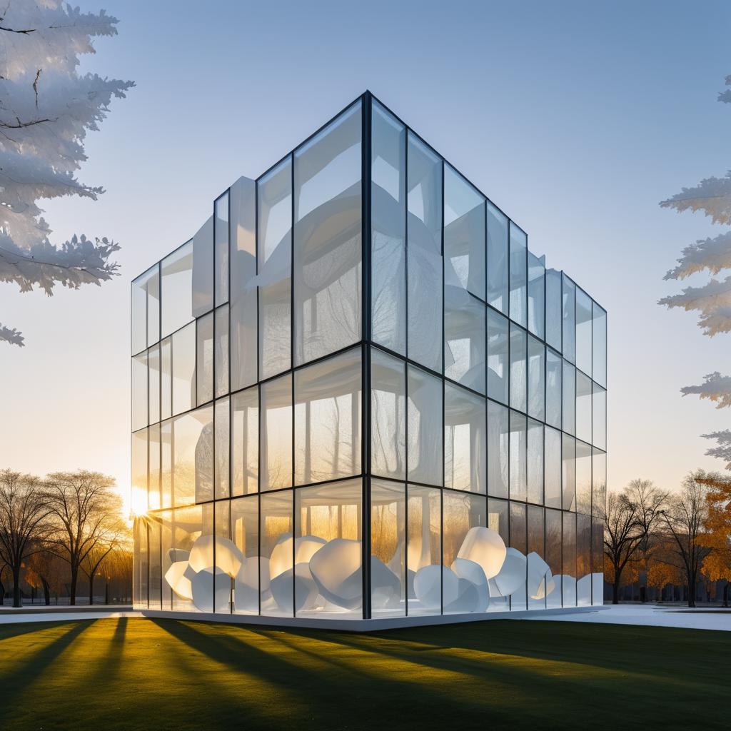 Quartz-Shaped Glass Building at Dusk