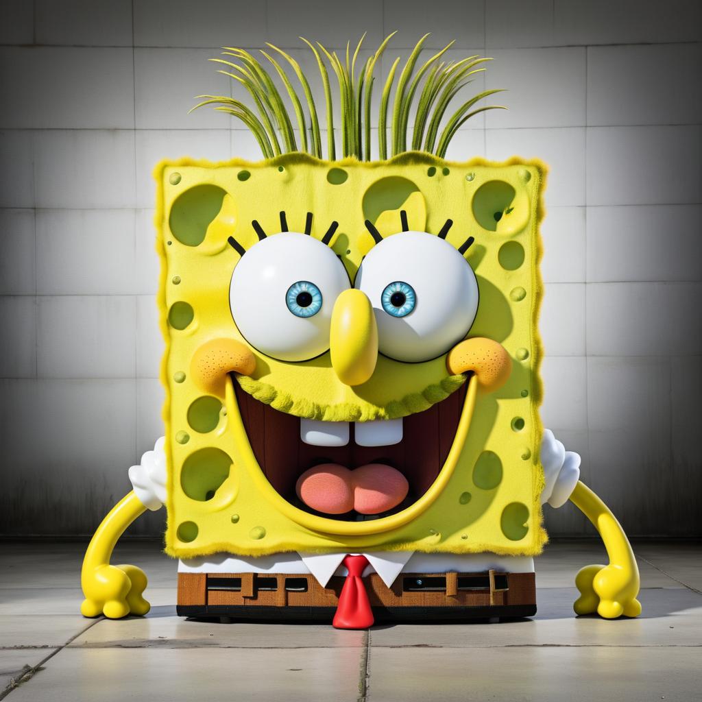 Humorous SpongeBob Mugshot with Dazed Expression