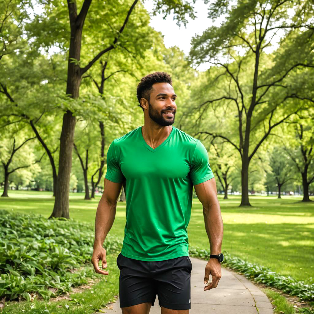 Confident Athlete in Scenic Riverside Park