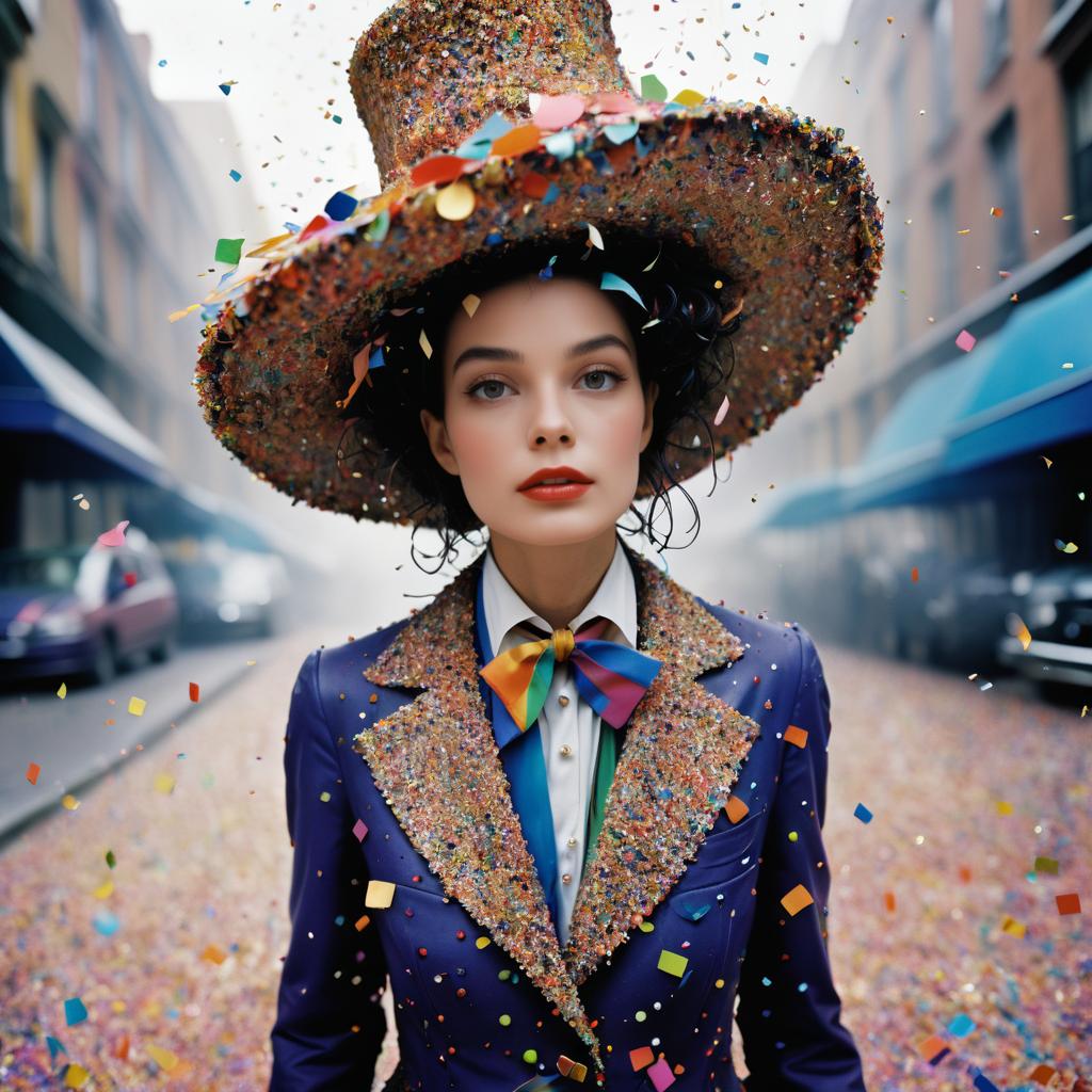 Whimsical Street Performer in Colorful Confetti