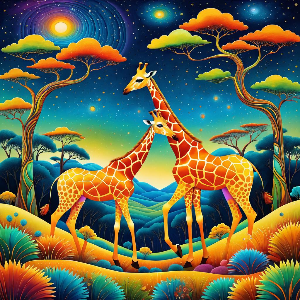 Whimsical Giraffes in a Vibrant Savanna