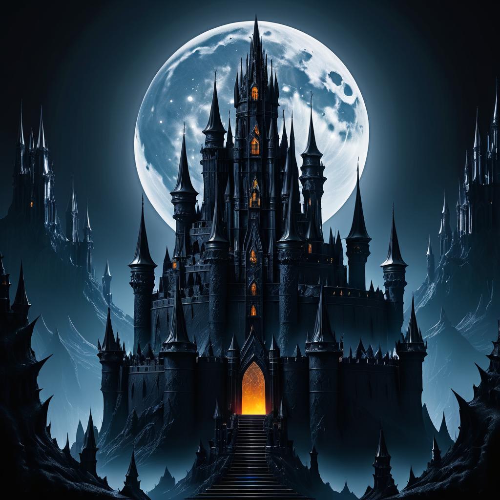 Majestic Obsidian Castle Under Full Moon