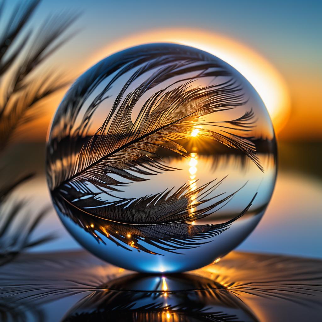 Intricate Feather with Sunset Reflection