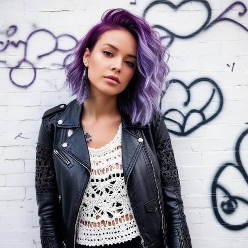 Young Woman with Purple Hair in Leather Jacket