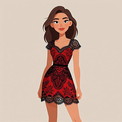 Smiling Bohemian Woman in Lace Dress