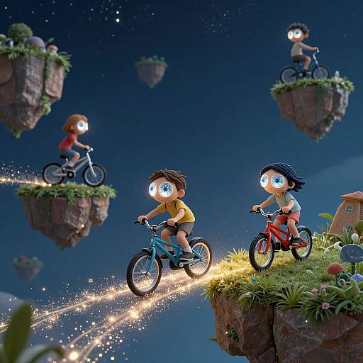 Children Cycling on Floating Islands