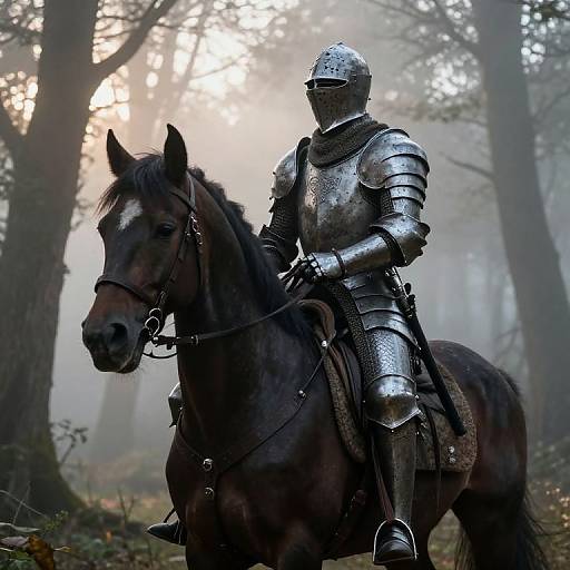 Redemptionist Knight Riding Through Misty Forest