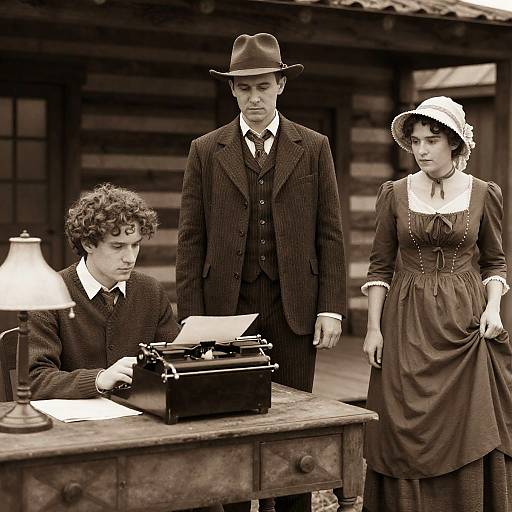 Sepia Western Scene with Vintage Characters
