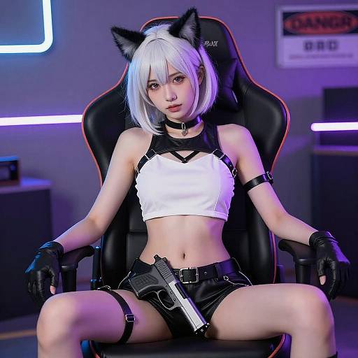 Cyberpunk Gamer Girl with Cat Ears