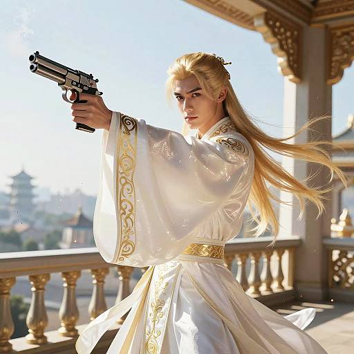 Cinematic Action Scene: Golden-Haired Warrior