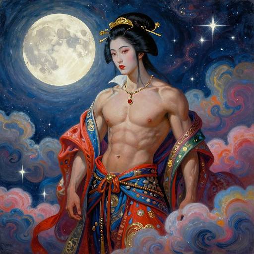 Lonely Geisha Under Moonlight